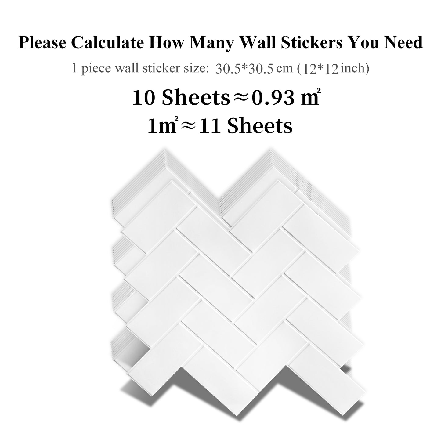 White Herringbone Peel & Stick Vinyl Wall Tile – 10 Pack