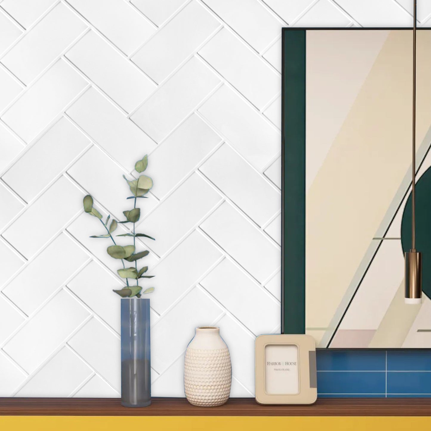 White Herringbone Peel & Stick Vinyl Wall Tile – 10 Pack