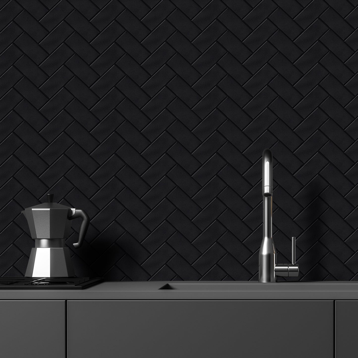 Black Herringbone Peel & Stick Vinyl Wall Tile – 10 Pack
