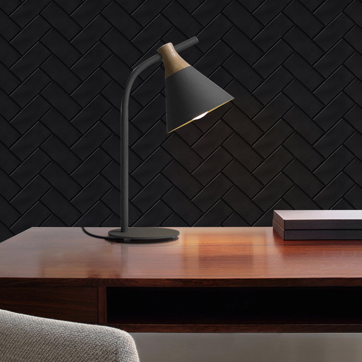 Black Herringbone Peel & Stick Vinyl Wall Tile – 10 Pack