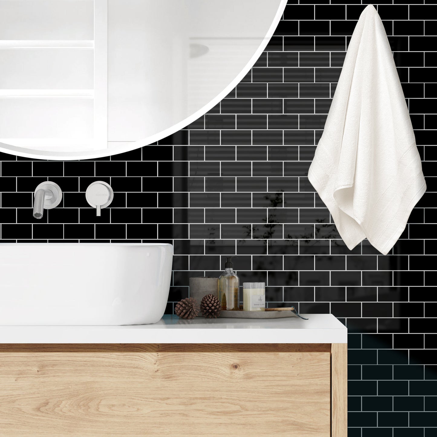 Black Subway Peel & Stick Vinyl Wall Tile – 10 Pack