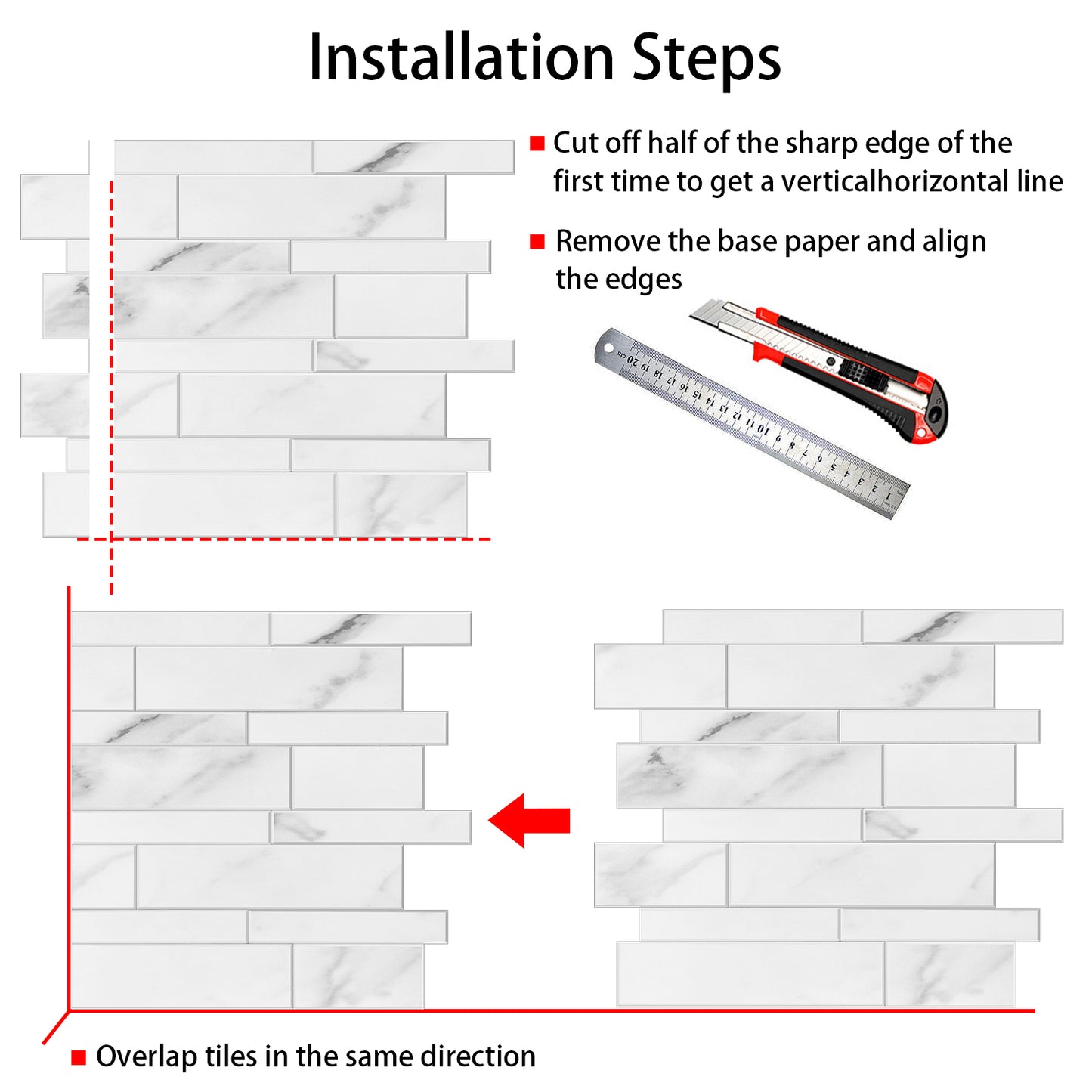 White Subway Peel & Stick Vinyl Wall Tile – 10 Pack