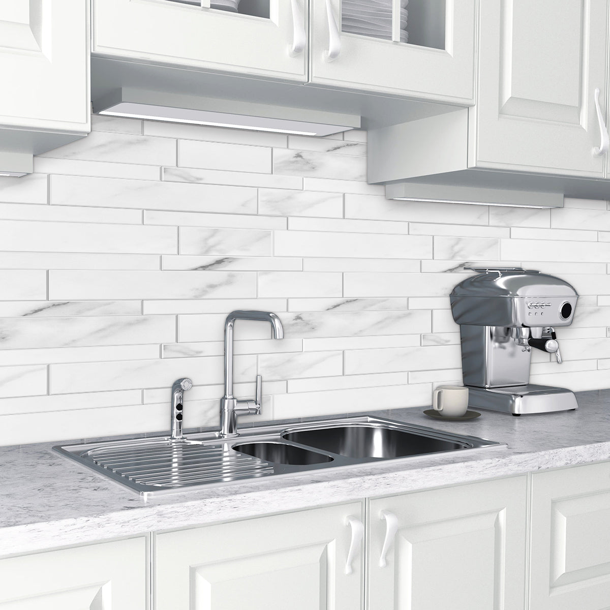 White Subway Peel & Stick Vinyl Wall Tile – 10 Pack