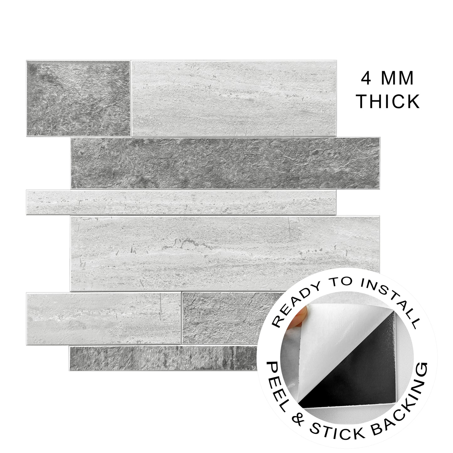Grey Textured Subway Peel & Stick Vinyl Wall Tile – 10 Pack