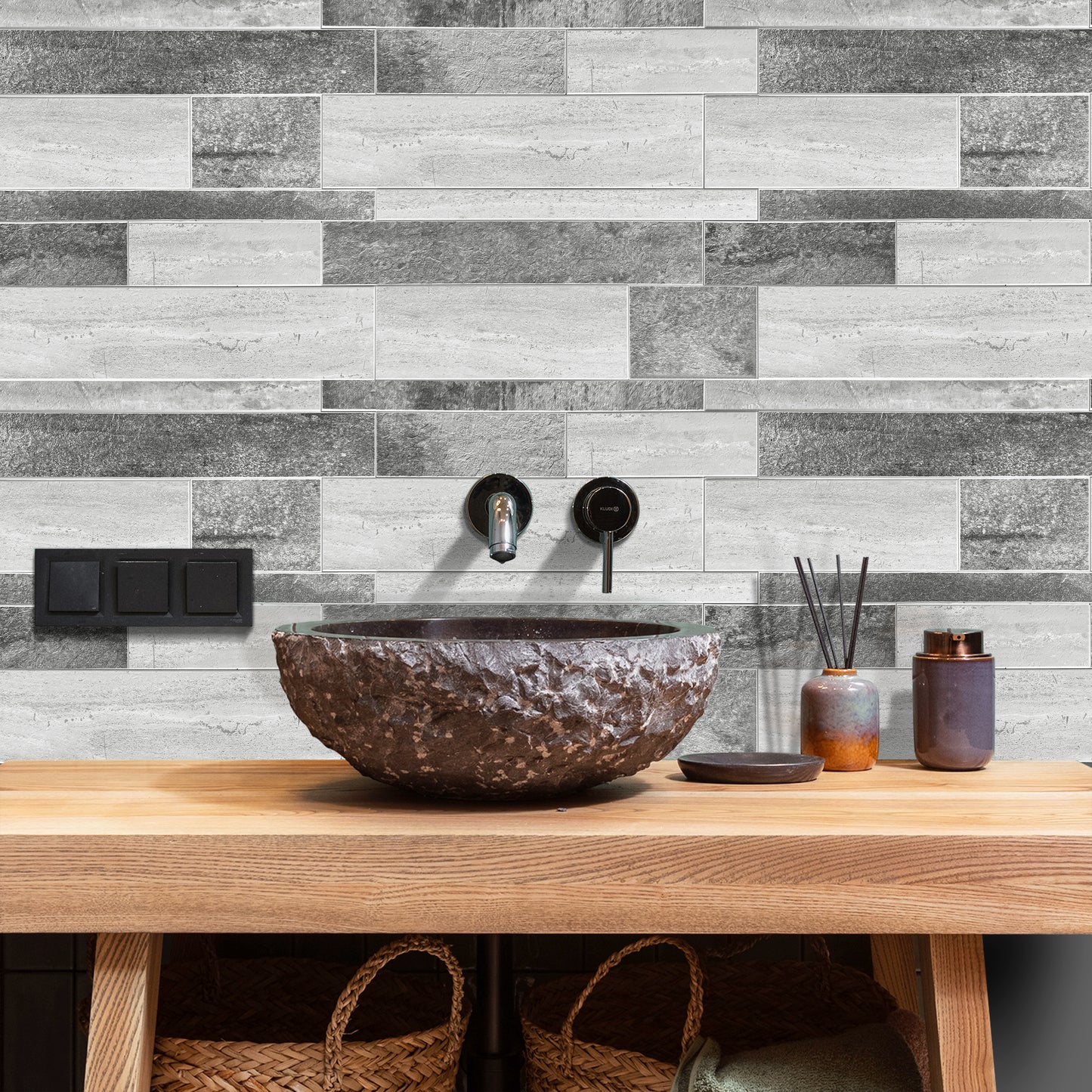 Grey Textured Subway Peel & Stick Vinyl Wall Tile – 10 Pack