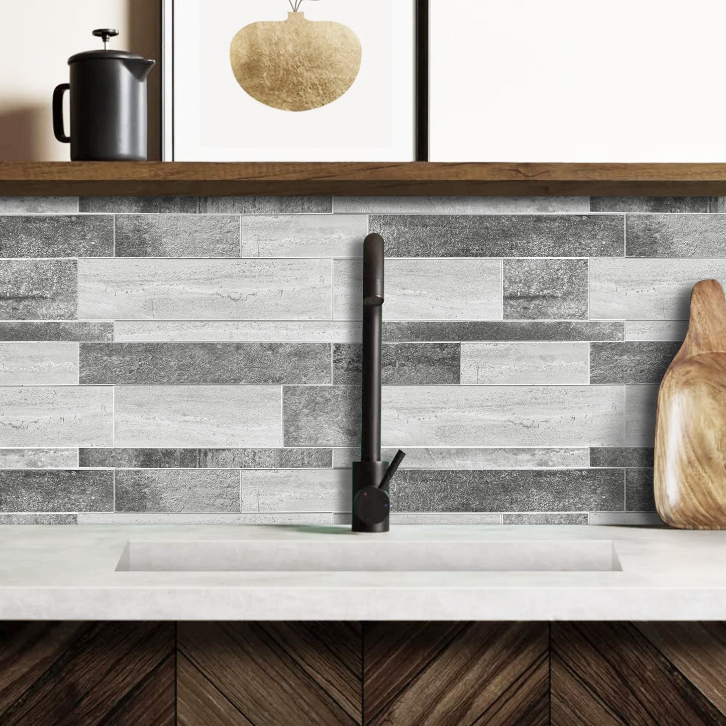 Grey Textured Subway Peel & Stick Vinyl Wall Tile – 10 Pack