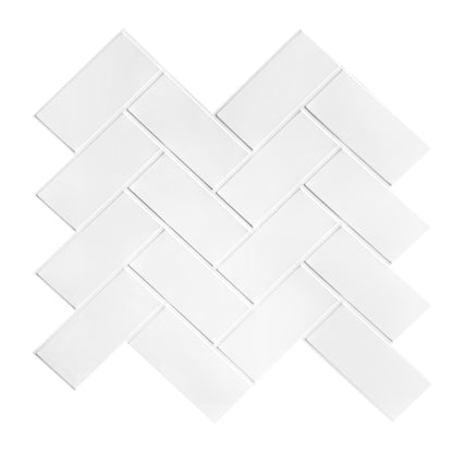White Herringbone Peel & Stick Vinyl Wall Tile – 10 Pack