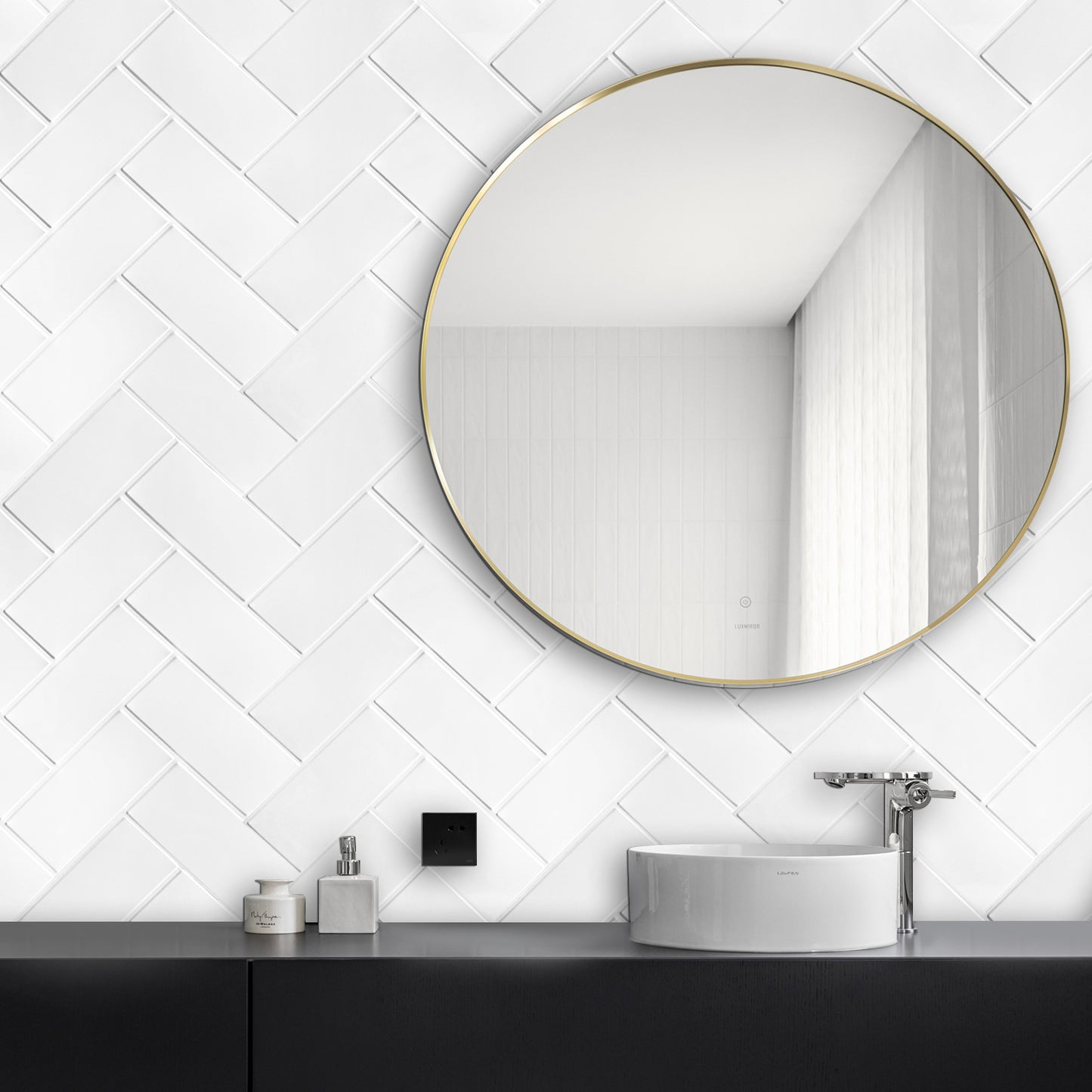 White Herringbone Peel & Stick Vinyl Wall Tile – 10 Pack