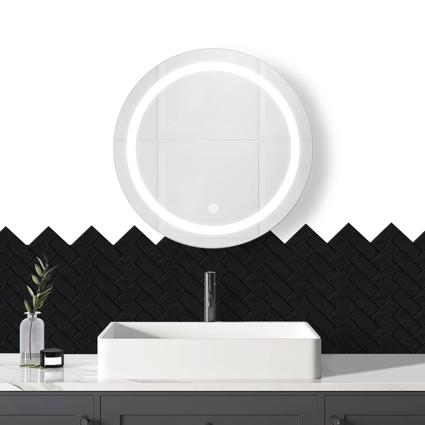 Black Herringbone Peel & Stick Vinyl Wall Tile – 10 Pack