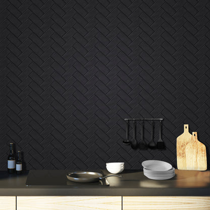 Black Herringbone Peel & Stick Vinyl Wall Tile – 10 Pack