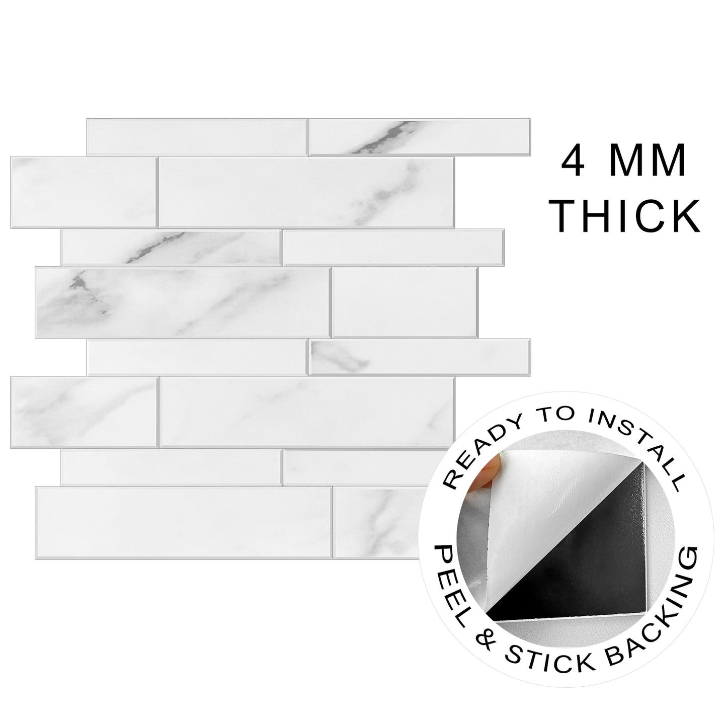 White Subway Peel & Stick Vinyl Wall Tile – 10 Pack
