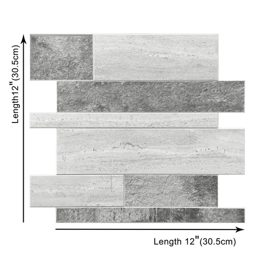 Grey Textured Subway Peel & Stick Vinyl Wall Tile – 10 Pack