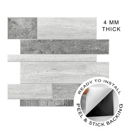 Grey Textured Subway Peel & Stick Vinyl Wall Tile – 10 Pack