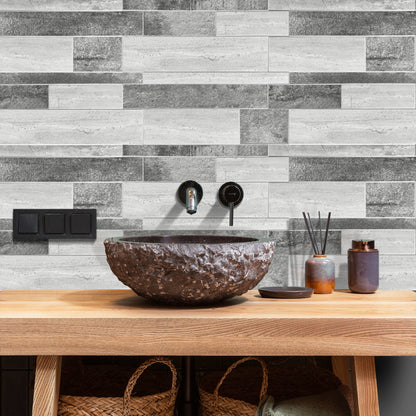 Grey Textured Subway Peel & Stick Vinyl Wall Tile – 10 Pack