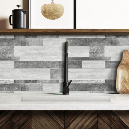 Grey Textured Subway Peel & Stick Vinyl Wall Tile – 10 Pack
