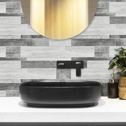 Grey Textured Subway Peel & Stick Vinyl Wall Tile – 10 Pack