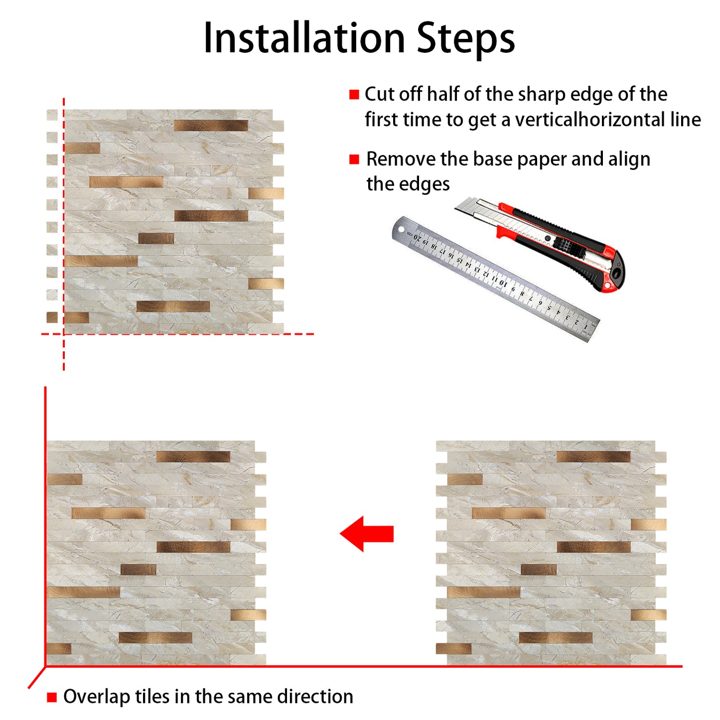 Copper Composite Peel & Stick Vinyl Wall Tile – 10 Pack