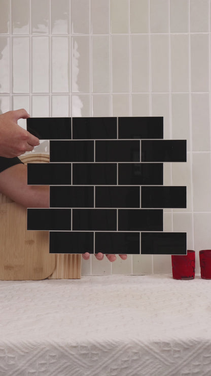Black Subway Peel & Stick Vinyl Wall Tile – 10 Pack
