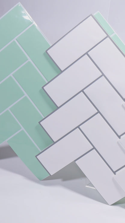 White Herringbone Peel & Stick Vinyl Wall Tile – 10 Pack